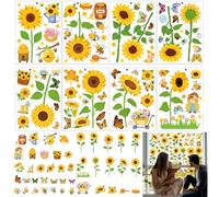 Sunflower Wall Stickers,Flower Wall Decals, Floral Window Stickers Modern Aesthetic Design for Living Room & Kids Room,Self-Adhesive PVC Wall Art with 95 Pieces of Sunflower, Bees & Butterflies,8 PCS