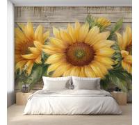 Sunflower Wallpaper for Living Room, Rustic Rural Flower Wall Mural for Bedroom 250x175 cm, Non-Woven Photo Wallpaper, Home Decor D&O63
