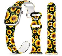 Sunflower Watch Band for Apple Watch, Silicone Cute Floral Printed Strap Replacement gift for iWatch 1 2 3 4 5 6 7 8 9 10 11 Ultra 38mm 40mm 41mm 42mm 44mm 45mm 46mm 49mm for women