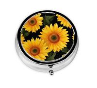 Sunflower Watercolor Small Pill Box 3 Compartment Portable Pill Box for Purse Pocket Yellow Flower Mini Medicine Organiser for Daily Vitamin Fish Oil Storage