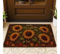 Sunflower Welcome Door Mat, Autumn Rustic Butterfly Leaf Fall Yellow Washable Low Profile Back Doormat for House Office Outside Inside Entrance Decor 29x17 Inch