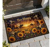 Sunflower Welcome Door Mat, Nature Rustic Bee Hive Summer Yellow Skid Resistant Under Doormat Rug for Home Indoor Outdoor Entryway Porch Decor 29x17 Inch
