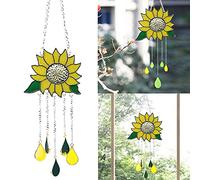 Sunflower Wind Chime Sun Flower Hanging Sign Dripping Pendant Stained Suncatcher Garden Ornament Decor For Outdoor Indoor Home Bedroom Living Room Window Corridor Yard Decoration