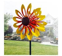 Sunflower Windmill, 69 Inches,with Stable Metal Stake Kinetic Wind Sculpture 360 Degrees Swivel,Double Windmill For Your Family And Friends,Yellow