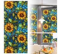 Sunflower Window Clings Non Adhesive Stained Glass Window Film Anti UV Stained Glass Window Cling Removable Window Cling Privacy Film Colorful Window Film Decorative for Home 17.7*39.4inch Stai