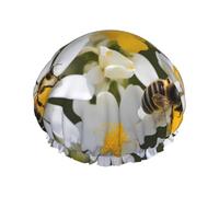 Sunflower with little bees Women's waterproof double shower cap, bath and homeshower cap, reusable shower cap, shower cap for women,