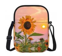 Sunflower With Sunset Printed Zipper Crossbody Bag - Small Shoulder Bag with Adjustable Strap - Portable Travel Work Gift Bag for Women Men