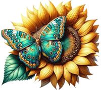 Sunflower with Teal Butterfly Vinyl Stickers, Cover up Marks, Multi-Purpose Ideal for Phone, Cups, Tile, Toilet, Car, Laptop, Wall. Non Transparent Decal, Weatherproof & Vibrant,(Teal Sunflower)
