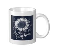 Sunflower with Words Hello Sunshine Ceramic Cup, Elegant Coffee Mug Tee Drinkware Water Cup for Home Office 11oz