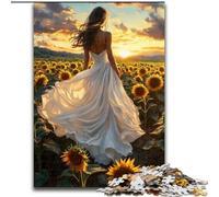 Sunflower Woman Adult Jigsaw Puzzles 1000 Pieces, Staycation Kill Time Every Piece Is Unique - Challenging Family Fun Game (size 50x75cm)