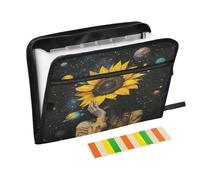 Sunflower Woman Planetarium Dark Accordion File Organizer Portable Expanding File Folder with Safe Zipper & Colorful Labels for Receipt A4 Papers Important Document Storage Letter