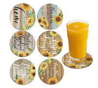 Sunflower Wooden Coasters, Sunflower Coasters | 6X Coasters for Drinks | Round Non-Slip Coasters, Round Sunflower Vintage Stylish Coasters for Table and My
