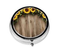 Sunflower Wooden Small Pill Box 3 Compartment Portable Pill Box for Purse Pocket Rustic Flower Mini Medicine Organiser for Daily Vitamin Fish Oil Storage