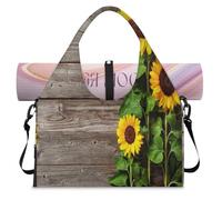 Sunflower Wooden Sports Duffel Bag for Women Men Flowers Weekend Overnight Bag with Shoe Compartment Shoulder Tote Luggage Bag for Yoga Gym Travel