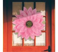 Sunflower Wreath Wall Hanging, Artificial Flower Garland Linen Burlap for Window Door Thanksgiving Festival Home Decoration Display(J2-35 in Pink)