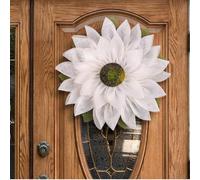 Sunflower Wreath Wall Hanging, Artificial Flower Garland Linen Burlap for Window Door Thanksgiving Festival Home Decoration Display(J2-34 White Model)