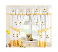 Sunflower Yellow Embroidered Gingham Kitchen Curtains 46" X 48"