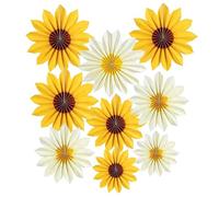 Sunflower Yellow Paper Fans Decorations - 9pcs Vibrant Hanging Fans for Baby Showers, Birthdays & Summer Events, 20/25/35cm Sizes, Durable Paper Garland