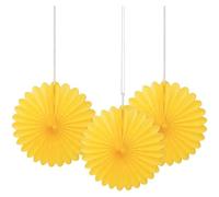 Sunflower Yellow Solid Tissue Paper Fans (15cm) 3 Pieces - Vibrant Hanging Decorations for Parties & Events