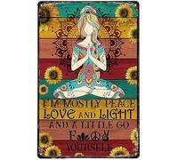 Sunflower Yoga I’M Mostly Peace Love And Light And A Little Go Novelty Vintage Metal Tin Sign Plaque Bar Pub Club Cafe Home Decor Plate Wall Art Farmhouse Sign Living Room Home Decor 8X12