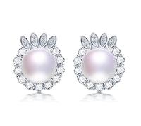 Sunflower Zircon Stud Earrings Fine Jewelry Fancy 100% Genuine Freshwater Pearl Earrings for Women