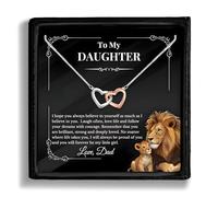 SUNFLOWER ZONE To My Daughter Necklace from Dad - Locked Hearts Pendant with Message Card & Gift Box - 24K White Gold & 18K Rose Gold Plated - Father to Daughter Gift for Birthday, Christmas