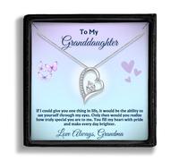 SUNFLOWER ZONE To My Granddaughter Necklace Gift from Grandma - Heart Pendant with Sparkling Cubic Zirconia - Sentimental Jewellery with Message Card - Birthday, Christmas or Graduation Gift Idea