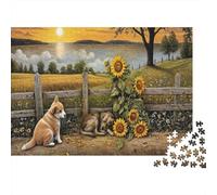 SunflowerFieldDogs 1000Pc Jigsaw Puzzle for Senior Citizens Recycled Dog Cardboard Challenging & Brainteasing Classic Educational Games 38x26cm/1000pcs