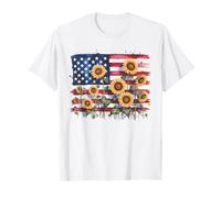 Sunflowers 4th of July Floral American Flag Patriotic T-Shirt