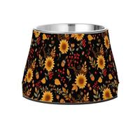 Sunflowers Acorns Leaves Autumn Dogs Feeding Bowls Enhanced Stainless Steel Pets Feeding Bowl for Dogs Cats Rabbits Birds Whisker Relief