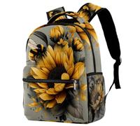 Sunflowers and Bee Printed Large Travel Backpack Multiple Pockets Adjustable Straps Causal School Backpack Unisex Work Daypack