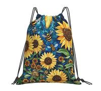 Sunflowers And Bees Cinch Sack Pack Waterproof String Backpack Portable Swimming Bag For Women Travel Outdoor 36X42Cm