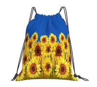 Sunflowers And Blue Ukraine Flag Cinch Sack Pack Durable Drawstring Backpack Unisex Swimming Bag For Travel Beach Organization 36X42Cm