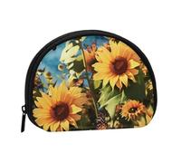 Sunflowers and Butterflies Coin Purse Personalized Coin Bag for Women Men Change Purse Small Wallets with Zipper Mini Shell Coin Pouch Outdoor Shopping Change Storage Bag Handbags Gifts