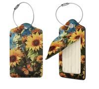 Sunflowers and Butterflies Luggage Tag for Suitcase PU Leather Suitcase Tag with Stainless Steel Loop and Address Card Baggage Tags Cute Bag Name Travel Tags ID Labels for Women Men 1 PC