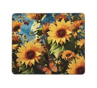 Sunflowers and butterflies Mouse Pad with Stitched Edge, Comfortable Mouse Pads with Non-Slip Rubber Base Gaming Mouse Mat Washable Mousepads Computers Laptop Desk Accessories for Office 7.9 x 9.5 in