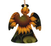 Sunflowers and butterflies Wooden Christmas Tree Ornaments Angel Shape 4 PCS - Vintage Pendant Decorations for Holiday Home Decor