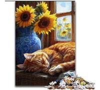 Sunflowers And Cats 1000 Piece Jigsaw Puzzles for Adults & Teens, Brain Intelligence Challenge Addictive Toys for Home Decoration (26x38cm)