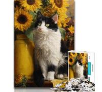 Sunflowers And Cats Jigsaw Puzzles for Teenagers 1000 Jigsaws,Challenging Game And Family Play Wall Decoration Unique Birthday And Xmas Gifts (38x26cm)