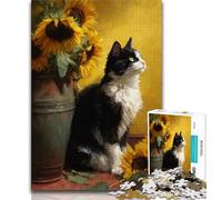 Sunflowers And Cats Puzzles for Adults Teens 1000pc Puzzle,Help The Brain Exercise Addictive Toys to Cultivate Patience Parent-child Interaction (75x50cm)