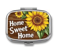 Sunflowers and Home Sweet Home Pill Box 2 Compartment Portable Medicine Pill Case Travel Pill Organizer for Pocket Purse