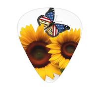 Sunflowers And The American Flag Print Guitar Pick Comfortable Feel, Clear Sound, Multiple Thicknesses For Varied Tones