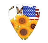 Sunflowers And The American Flag Print Guitar Pick Comfortable Feel, Clear Sound, Multiple Thicknesses For Varied Tones