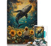 Sunflowers And Whales Jigsaw Puzzles for Adults Teenagers Jigsaws Puzzle,Help The Brain Exercise Addictive Toys to Cultivate Patience Great Gift 50x75cm