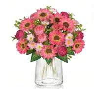 Sunflowers Artificial Flowers Fake Peony Bouquet 2 Bundles Faux Silk Daisy Bouquets Artificial Flowers Like Real Faux Floral Arrangements for Home Wedding Party Centerpiece Table Decor (2, Pink)