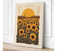 Sunflowers at Dusk Botanical Canvas Wall Art Print 24x16 Inch | Cream