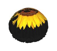 Sunflowers At Sunrise Double Layer Waterproof Shower Cap, Extra Large Soft Elastic Band, Reusable Bath Cap For Women Men,Full Print Design