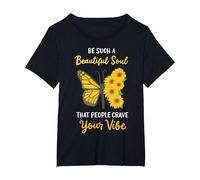 Sunflowers Beautiful Soul Quote Cute Sunflower Butterfly T-Shirt, Women's Plus, Black, 3X