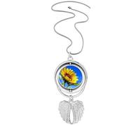 sunflowers blue sunshine flower Pendant Angel Wings Rotating Necklace Jewelry