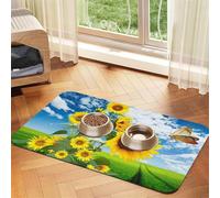 Sunflowers Butterfly Patterned Pet Feeding Mat with Water-Absorbing PU Top & Rubber Base - Anti-Slip Dog Cat Food Mat for Cats, Dogs & Pets, 30x45cm